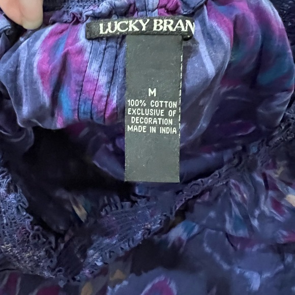 Lucky Brand Purple Blue Paisley Elastic Neck & Sleeves cuff - Picture 3 of 3